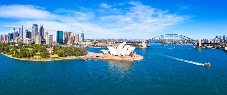 Sydney CBD and harbour aerial view